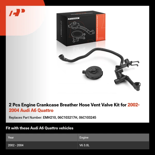 2 Pcs Engine Crankcase Breather Hose Vent Valve Kit for 2002-2004 Audi A6 Quattro