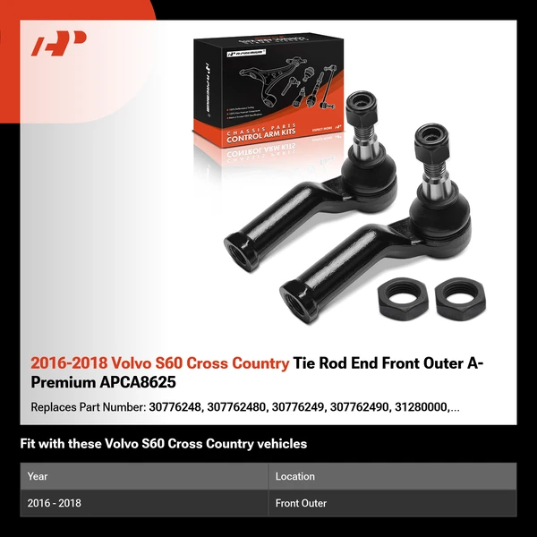 2016-2018 Volvo S60 Cross Country Tie Rod End Front Outer A-Premium APCA8625