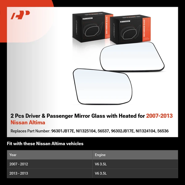 2 Pcs Driver & Passenger Mirror Glass with Heated for 2007-2013 Nissan Altima