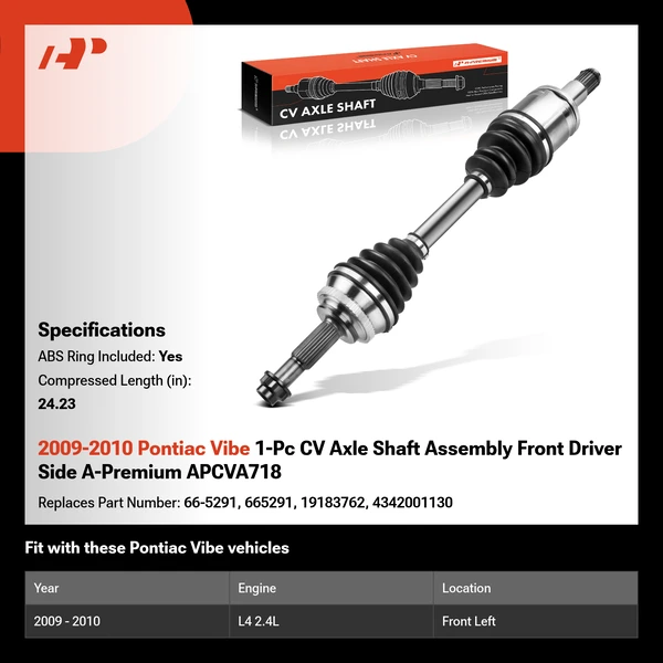 2009-2010 Pontiac Vibe 1-Pc CV Axle Shaft Assembly Front Driver Side A-Premium APCVA718