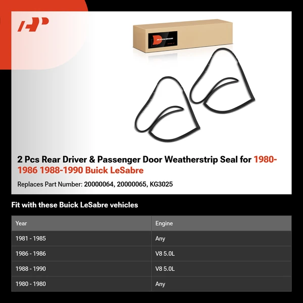 2 Pcs Rear Driver & Passenger Door Weatherstrip Seal for 1980-1986 1988-1990 Buick LeSabre