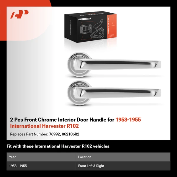 2 Pcs Front Chrome Interior Door Handle for 1953-1955 International Harvester R102
