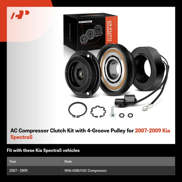 AC Compressor Clutch Kit with 4-Groove Pulley for 2007-2009 Kia Spectra5