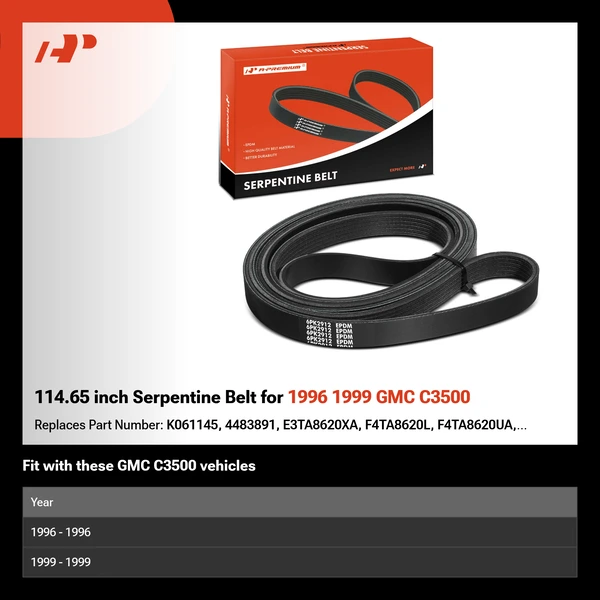 114.65 inch Serpentine Belt for 1996 1999 GMC C3500
