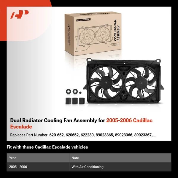 Dual Radiator Cooling Fan Assembly for 2005-2006 Cadillac Escalade