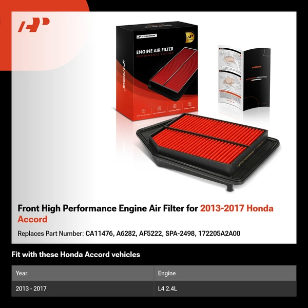 Front High Performance Engine Air Filter for 2013-2017 Honda Accord