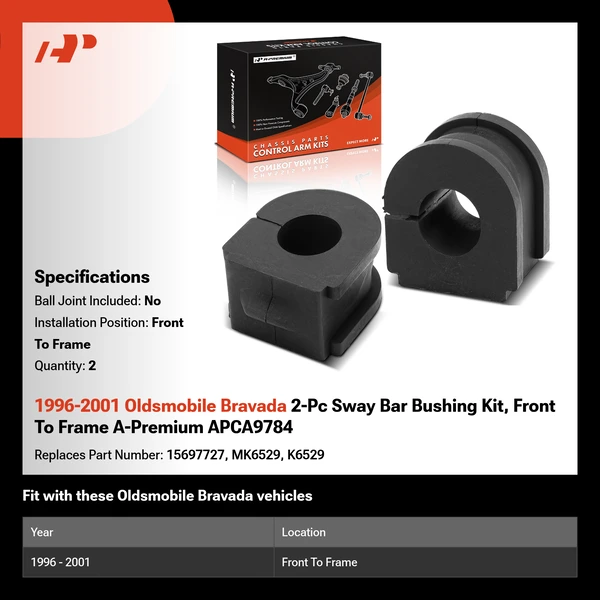 1996-2001 Oldsmobile Bravada 2-Pc Sway Bar Bushing Kit, Front To Frame A-Premium APCA9784