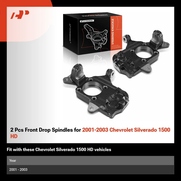 2 Pcs Front Drop Spindles for 2001-2003 Chevrolet Silverado 1500 HD