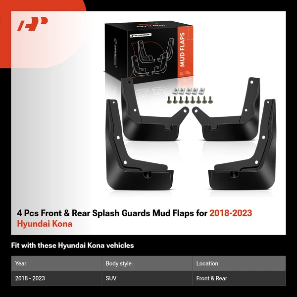4 Pcs Front & Rear Splash Guards Mud Flaps for 2018-2023 Hyundai Kona