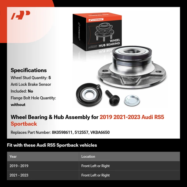 Wheel Bearing & Hub Assembly for 2019 2021-2023 Audi RS5 Sportback