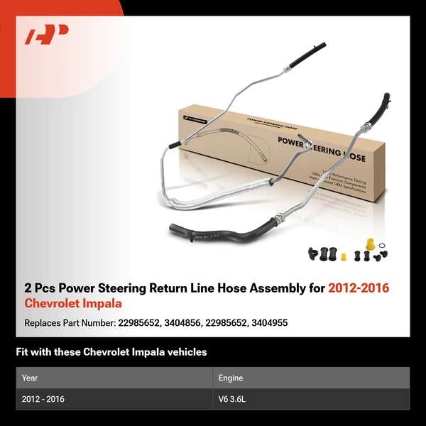 2 Pcs Power Steering Return Line Hose Assembly for 2012-2016 Chevrolet Impala