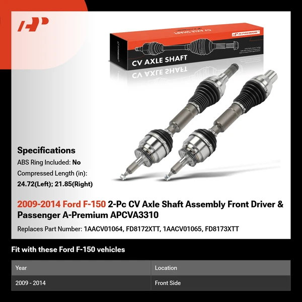 2009-2014 Ford F-150 2-Pc CV Axle Shaft Assembly Front Driver & Passenger A-Premium APCVA3310