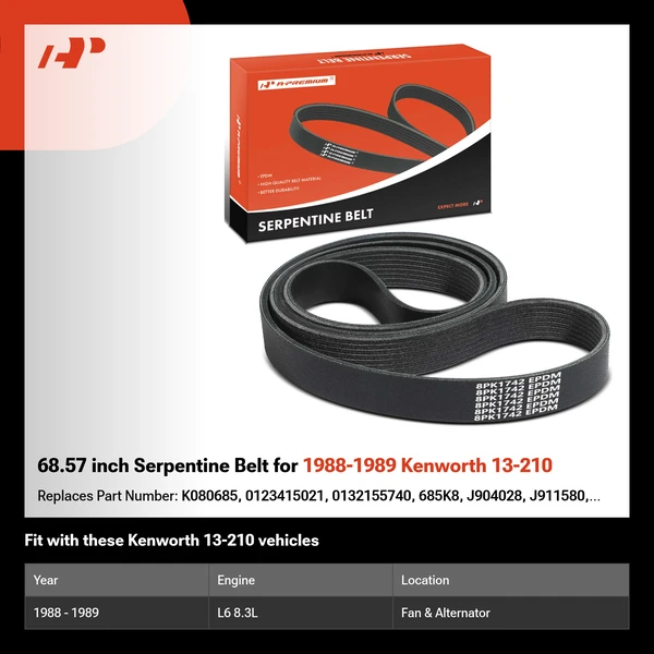 68.57 inch Serpentine Belt for 1988-1989 Kenworth 13-210