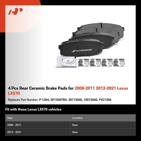 4 Pcs Rear Ceramic Brake Pads for 2008-2011 2013-2021 Lexus LX570