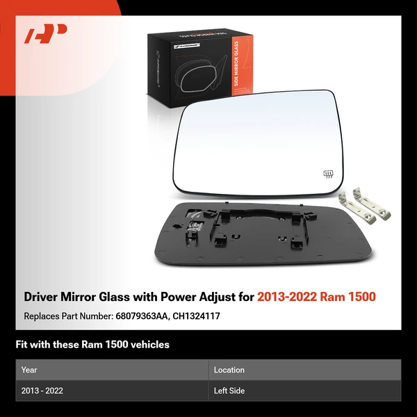 Driver Mirror Glass with Power Adjust for 2013-2022 Ram 1500