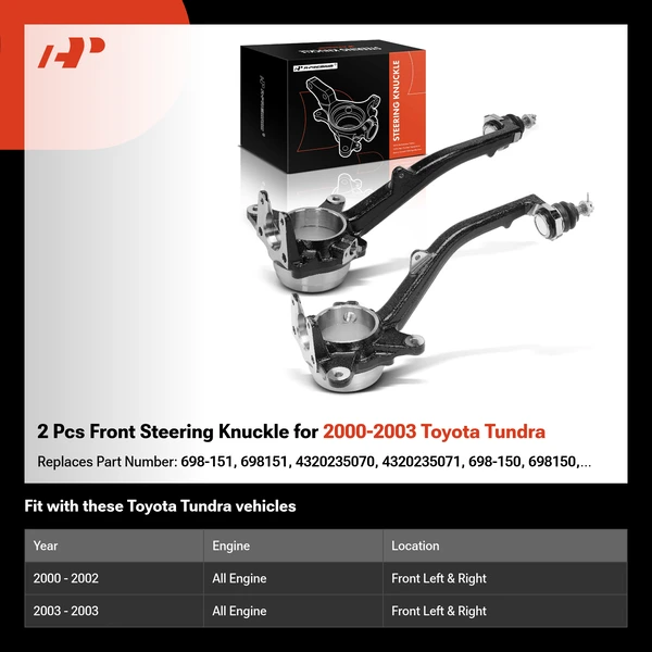 2 Pcs Front Steering Knuckle for 2000-2003 Toyota Tundra