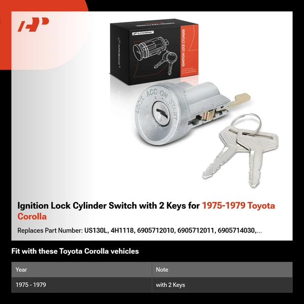 Ignition Lock Cylinder Switch with 2 Keys for 1975-1979 Toyota Corolla