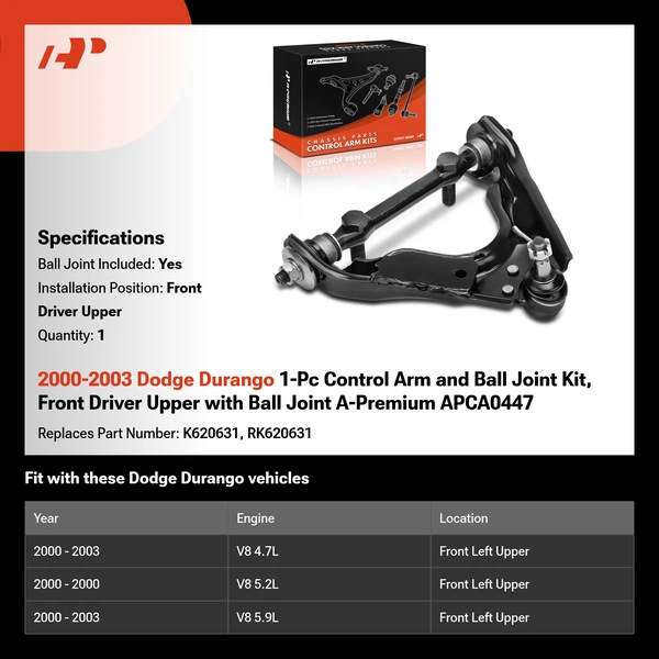 2000-2003 Dodge Durango 1-Pc Control Arm and Ball Joint Kit, Front Driver Upper with Ball Joint A-Premium APCA0447