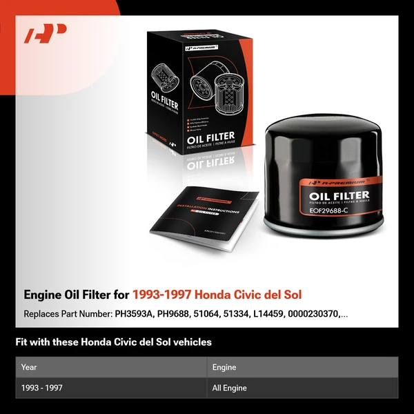 Engine Oil Filter for 1993-1997 Honda Civic del Sol