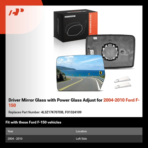 Driver Mirror Glass with Power Glass Adjust for 2004-2010 Ford F-150
