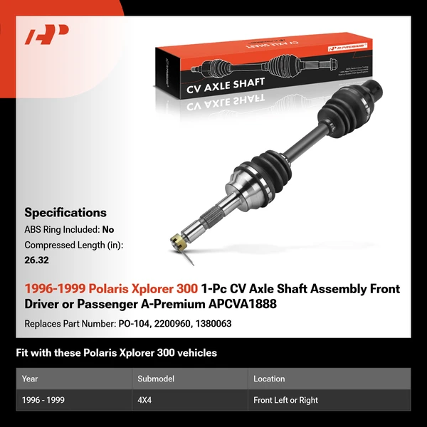 1996-1999 Polaris Xplorer 300 1-Pc CV Axle Shaft Assembly Front Driver or Passenger A-Premium APCVA1888