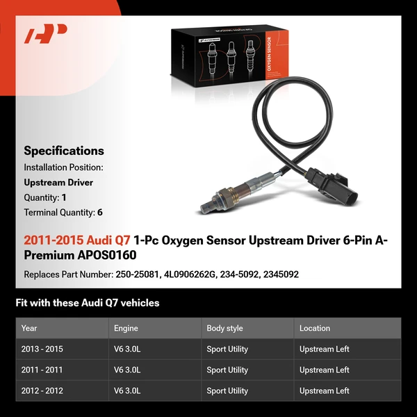 2011-2015 Audi Q7 1-Pc Oxygen Sensor Upstream Driver 6-Pin A-Premium APOS0160