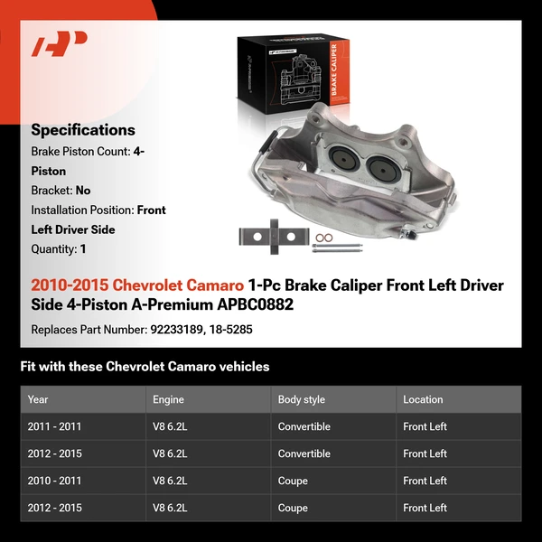 2010-2015 Chevrolet Camaro 1-Pc Brake Caliper Front Left Driver Side 4-Piston A-Premium APBC0882