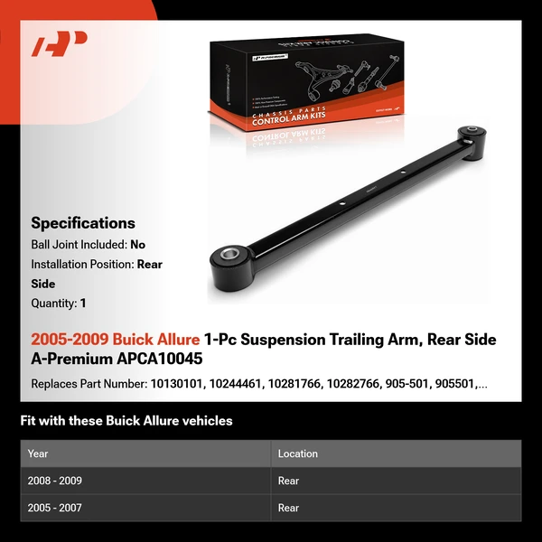 2005-2009 Buick Allure 1-Pc Suspension Trailing Arm, Rear Side A-Premium APCA10045