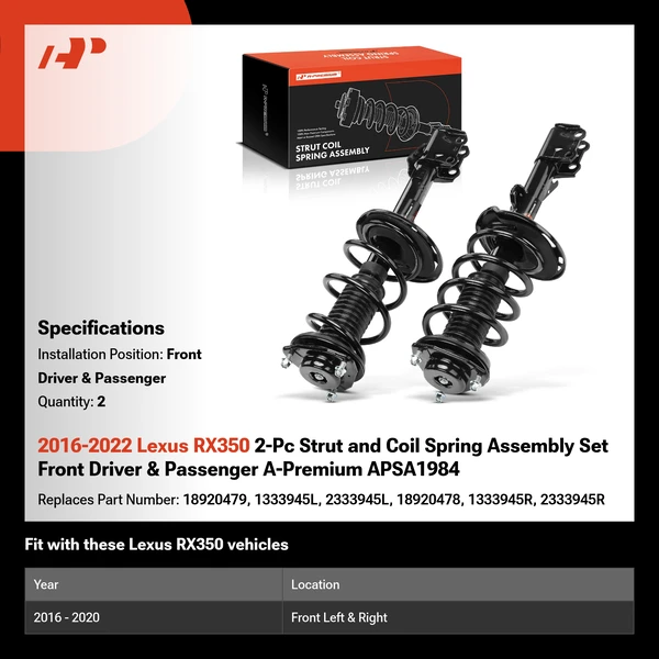 2016-2022 Lexus RX350 2-Pc Strut and Coil Spring Assembly Set Front Driver & Passenger A-Premium APSA1984