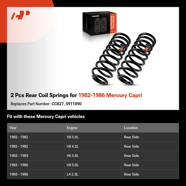 2 Pcs Rear Coil Springs for 1982-1986 Mercury Capri