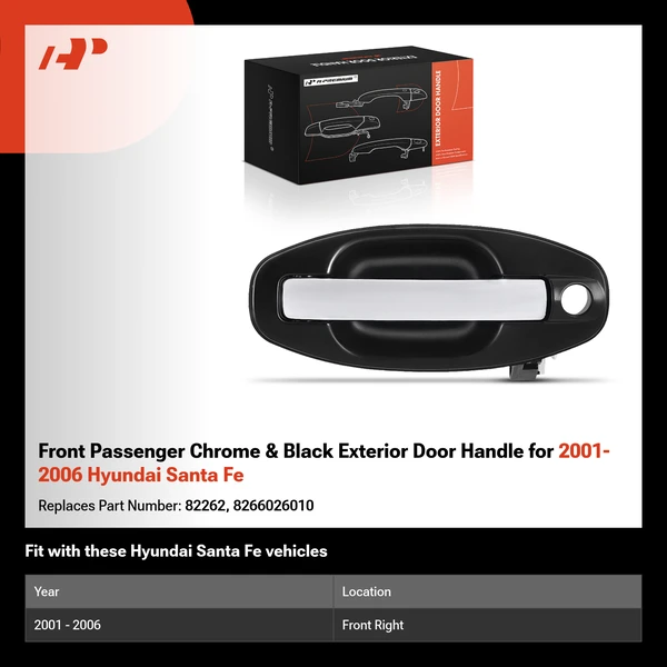Front Passenger Chrome & Black Exterior Door Handle for 2001-2006 Hyundai Santa Fe