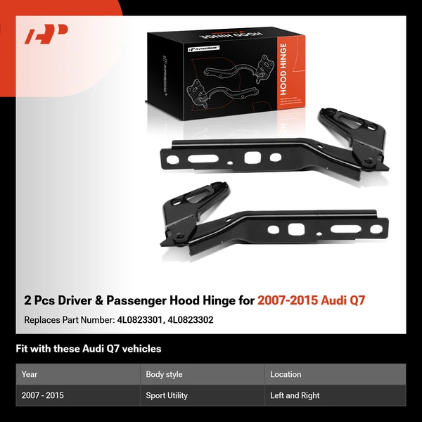 2 Pcs Driver & Passenger Hood Hinge for 2007-2015 Audi Q7