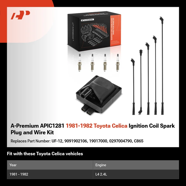 A-Premium APIC1281 1981-1982 Toyota Celica Ignition Coil Spark Plug and Wire Kit