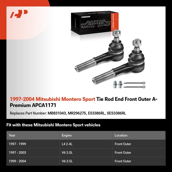 1997-2004 Mitsubishi Montero Sport Tie Rod End Front Outer A-Premium APCA1171
