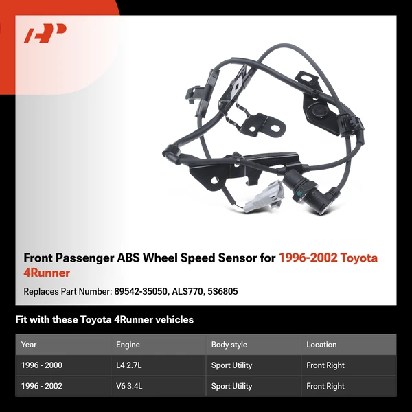Front Passenger ABS Wheel Speed Sensor for 1996-2002 Toyota 4Runner