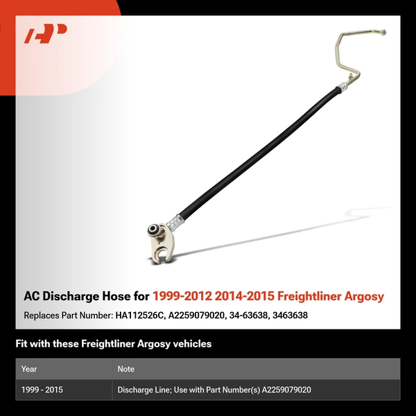 AC Discharge Hose for 1999-2012 2014-2015 Freightliner Argosy
