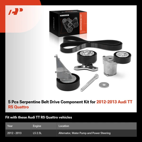 5 Pcs Serpentine Belt Drive Component Kit for 2012-2013 Audi TT RS Quattro