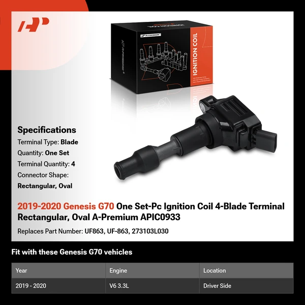 2019-2020 Genesis G70 One Set-Pc Ignition Coil 4-Blade Terminal Rectangular, Oval A-Premium APIC0933