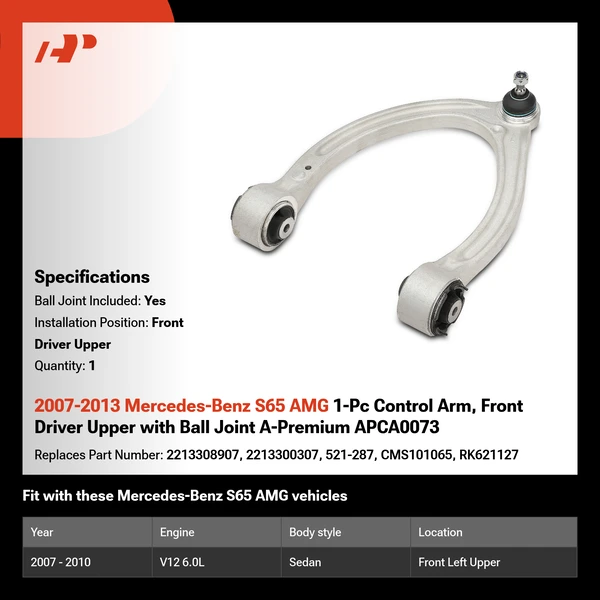2007-2013 Mercedes-Benz S65 AMG 1-Pc Control Arm, Front Driver Upper with Ball Joint A-Premium APCA0073