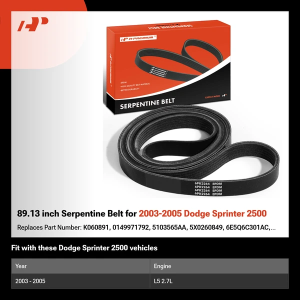 89.13 inch Serpentine Belt for 2003-2005 Dodge Sprinter 2500