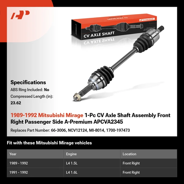 1989-1992 Mitsubishi Mirage 1-Pc CV Axle Shaft Assembly Front Right Passenger Side A-Premium APCVA2345