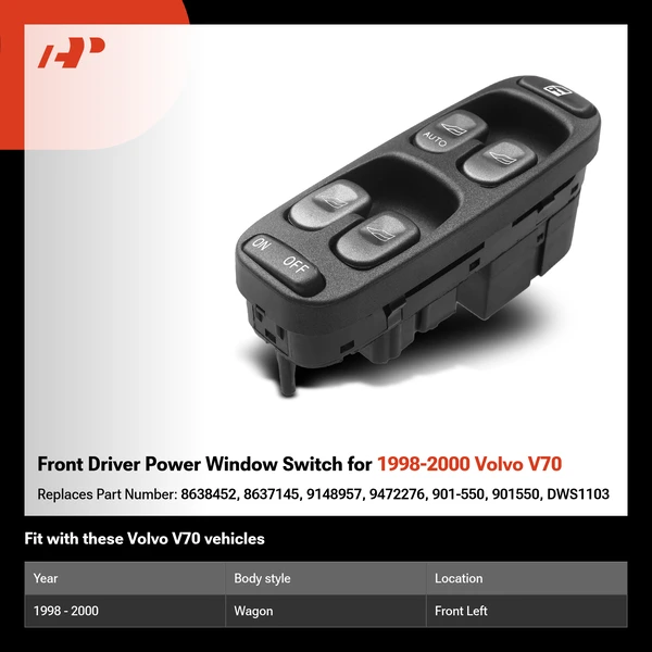 Front Driver Power Window Switch for 1998-2000 Volvo V70