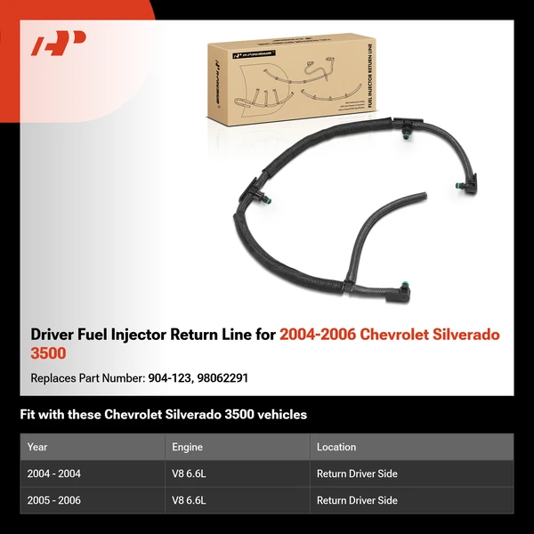 Driver Fuel Injector Return Line for 2004-2006 Chevrolet Silverado 3500