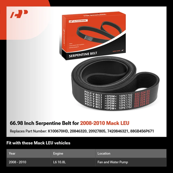 66.98 Inch Serpentine Belt for 2008-2010 Mack LEU