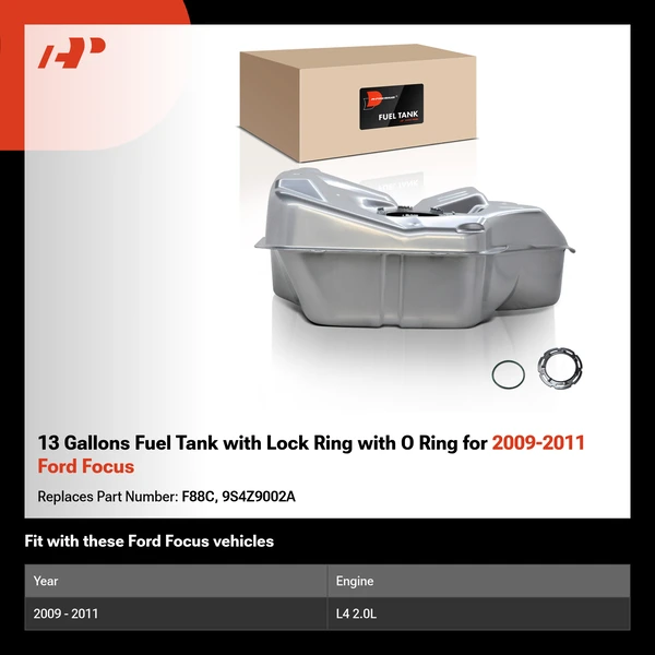 13 Gallons Fuel Tank with Lock Ring with O Ring for 2009-2011 Ford Focus