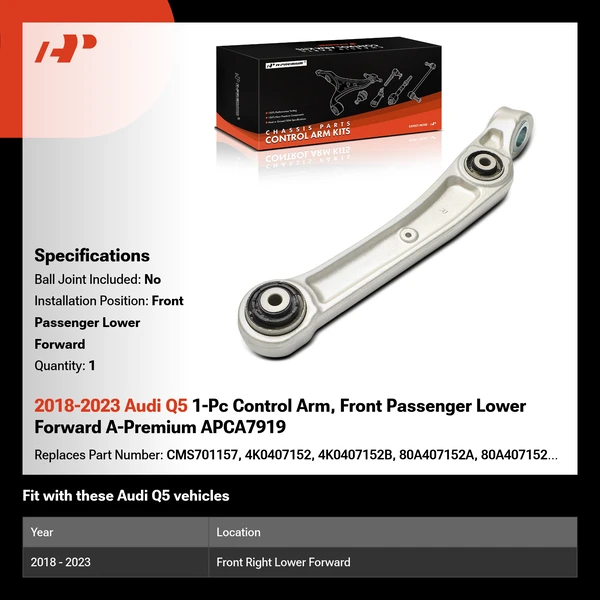 2018-2023 Audi Q5 1-Pc Control Arm, Front Passenger Lower Forward A-Premium APCA7919