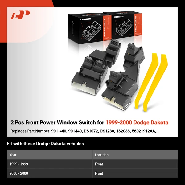 2 Pcs Front Power Window Switch for 1999-2000 Dodge Dakota
