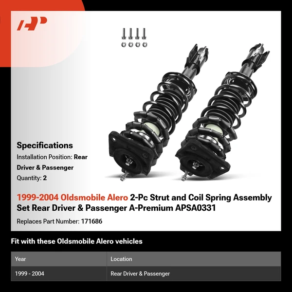 1999-2004 Oldsmobile Alero 2-Pc Strut and Coil Spring Assembly Set Rear Driver & Passenger A-Premium APSA0331