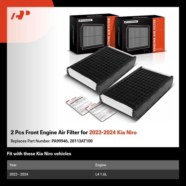 2 Pcs Front Engine Air Filter for 2023-2024 Kia Niro