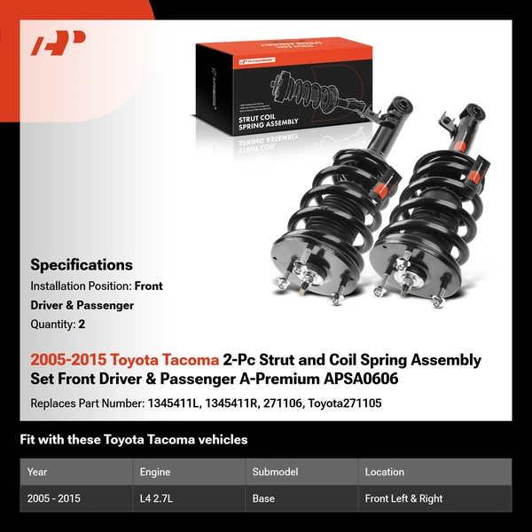 2005-2015 Toyota Tacoma 2-Pc Strut and Coil Spring Assembly Set Front Driver & Passenger A-Premium APSA0606